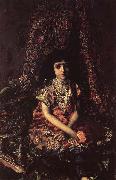 Mikhail Vrubel Girl Against a perslan carpet oil painting on canvas